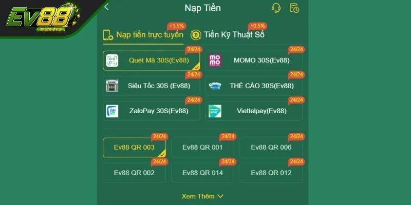 Quy trình nạp tiền EV88 hiệu quả nhất